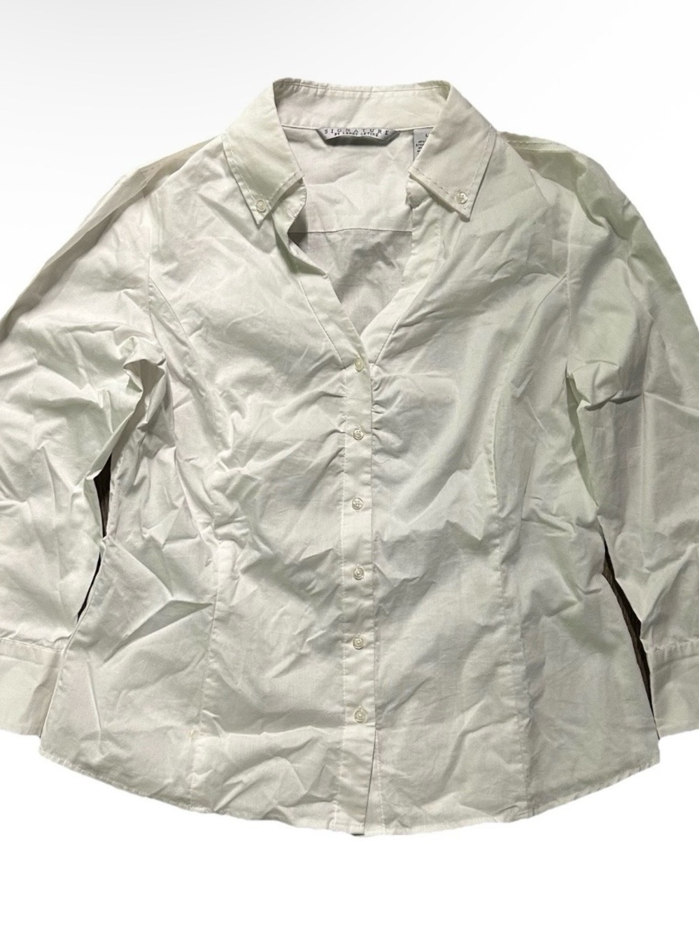 Women’s Signature By Larry Levine White Collared Shirt Size Large